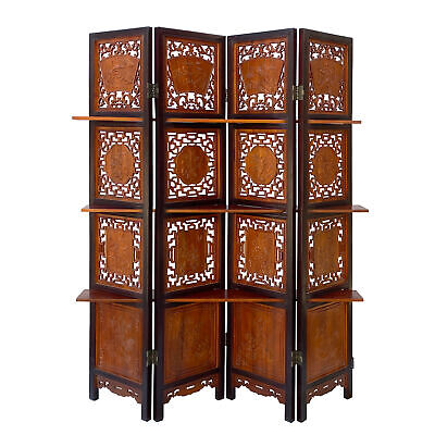 Chinese Carving 2 Brown Tone Wood Panel Floor Screen Display Shelf cs4256 Handmade Does Not Apply - фотография #4