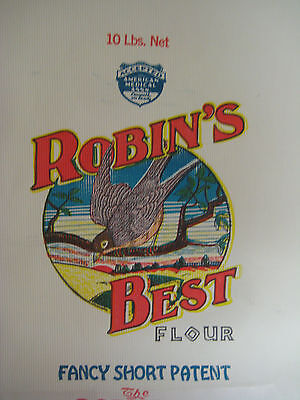 Vtg 40's ROBIN'S BEST Flour Bag Sack ROBINSON MILLING Kansas Ephemera Paper NOS Robinson Milling Co.