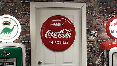 1940S 1950S ERA COCA-COLA EXTRA LARGE STEEL 26 INCH DIAMETER BUTTON/DISC SIGN    Coca-Cola - фотография #9