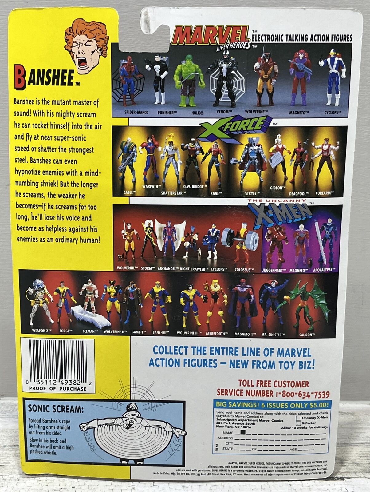 Vintage Marvel The Uncanny X-Men Banshee (1992) Toy Biz Action Figure Marvel Toys - фотография #4