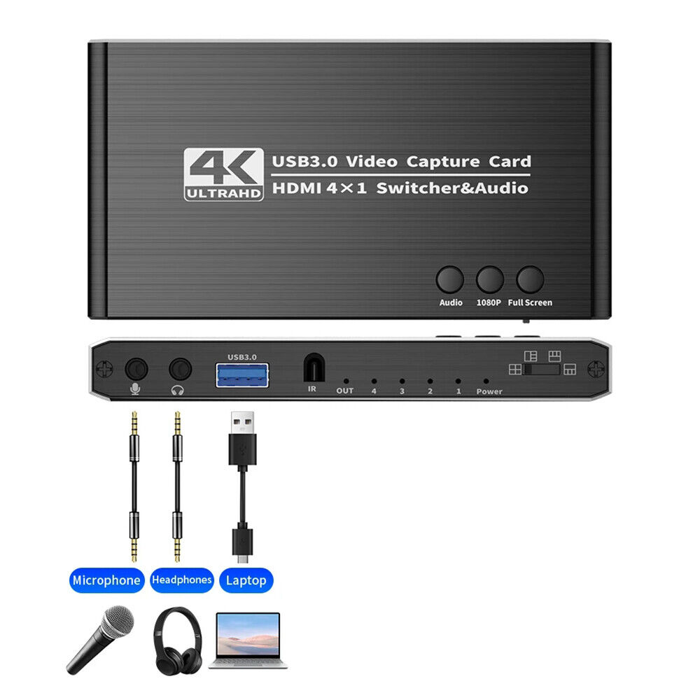 4 Port 4K Video Capture Card Audio USB 3.0 HDMI-compatible 4X1 Switcher Remote Unbranded - фотография #17