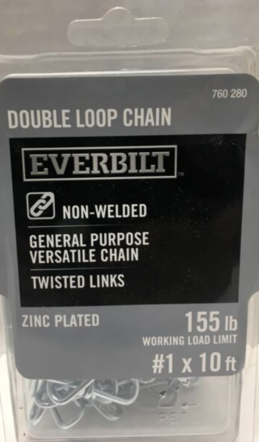 Everbilt #1 x 10 ft. Zinc Plated Steel Non-Welded Double Loop Chain 803062 Everbilt 803102, 760280