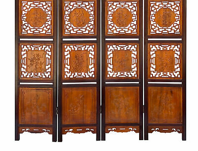 Chinese Carving 2 Brown Tone Wood Panel Floor Screen Display Shelf cs4256 Handmade Does Not Apply - фотография #3