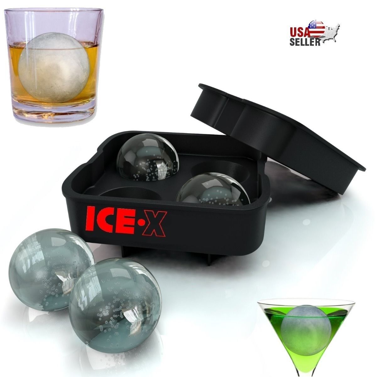 ICE Balls Maker Round Sphere Tray Mold Cube Whiskey Ball Cocktails Silicone ICE-X 4 Ice Ball Mold