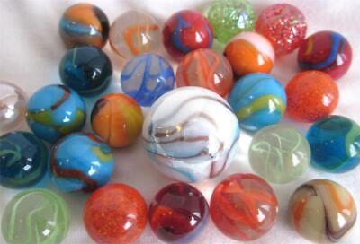 25 RANDOM MIXED ASSORTMENT Game Marbles shooter glass swirl lot Mega Marble Does Not Apply