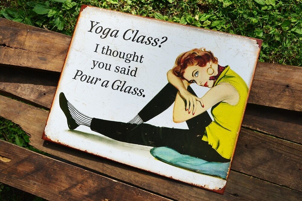 Yoga Class? I Thought Pour a Glass Tin Metal Sign - Wine - Vino - Drink - Funny Без бренда - фотография #3