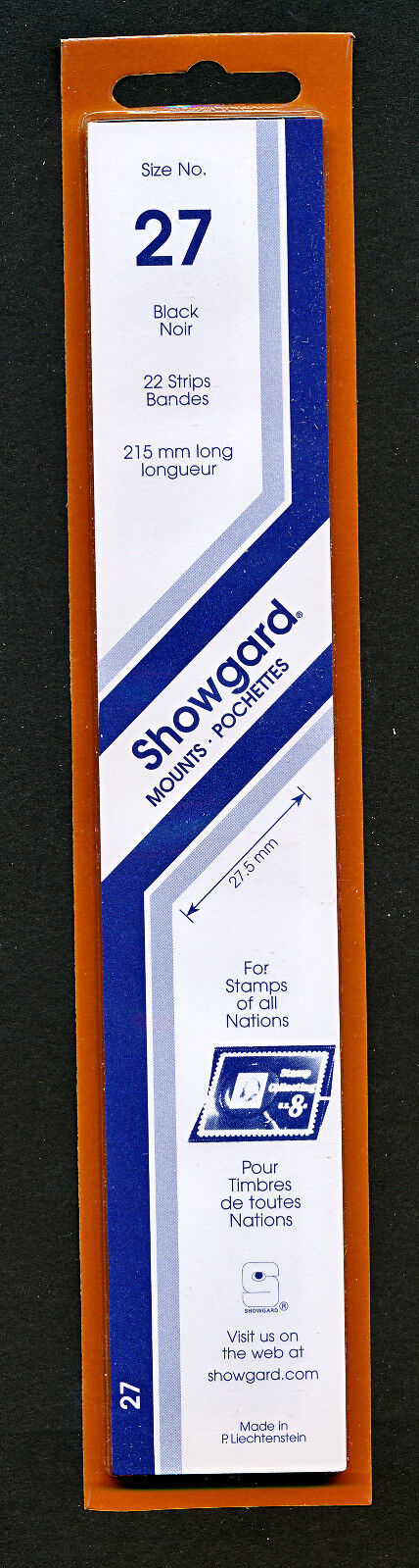 Showgard Stamp Mount Size 27/215mm - BLACK -  Pack of 22 (27x215  27mm)  STRIP Showgard Item No 27