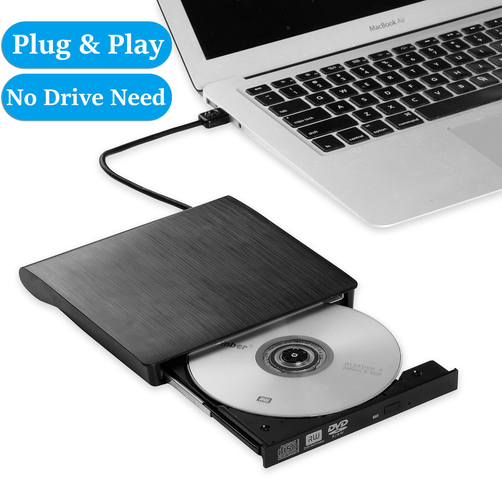 Slim External USB 3.0 DVD RW CD Writer Drive Burner Reader Player For Laptop PC Unbranded/Generic Does not apply - фотография #2