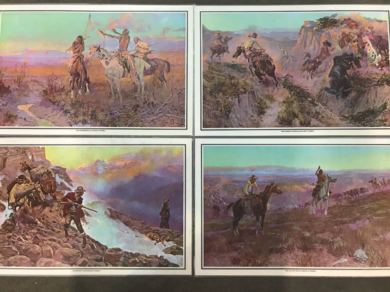 4 Charles M. Russell Prints Placemats Western Cowboys And native americans Без бренда
