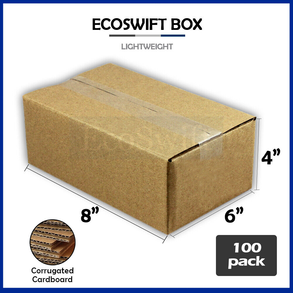 100 8x6x4 EcoSwift Cardboard Packing Moving Shipping Boxes Corrugated Box Carton Sparco SPR70000