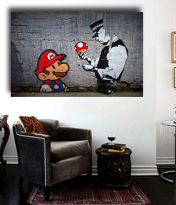 Banksy Street Art  Super Mario Grafitti  Canvas 36x24 Giclee Print Без бренда
