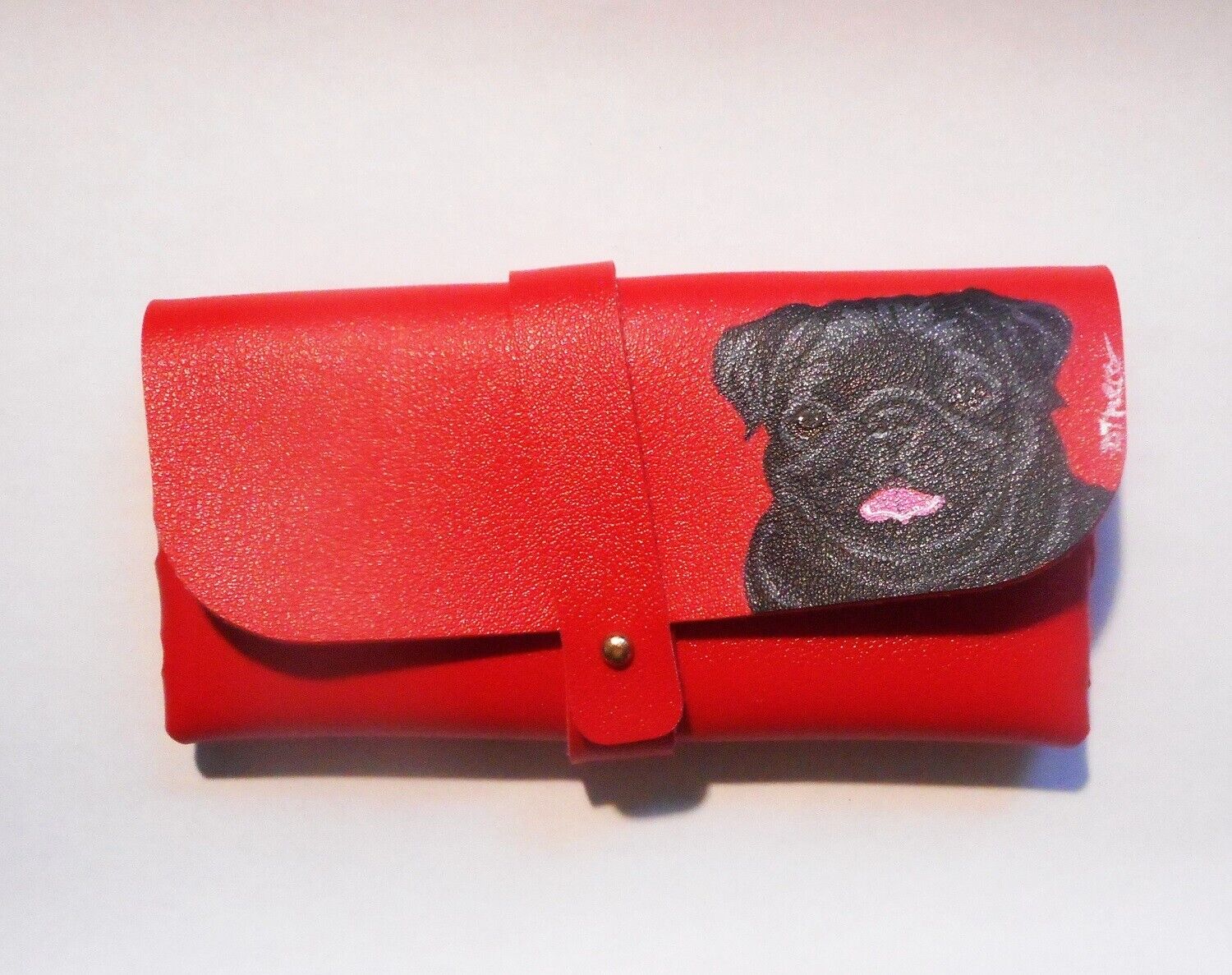 Pug Dog Portrait on Eyeglass Glasses Spectacles Case Hand Painted Без бренда