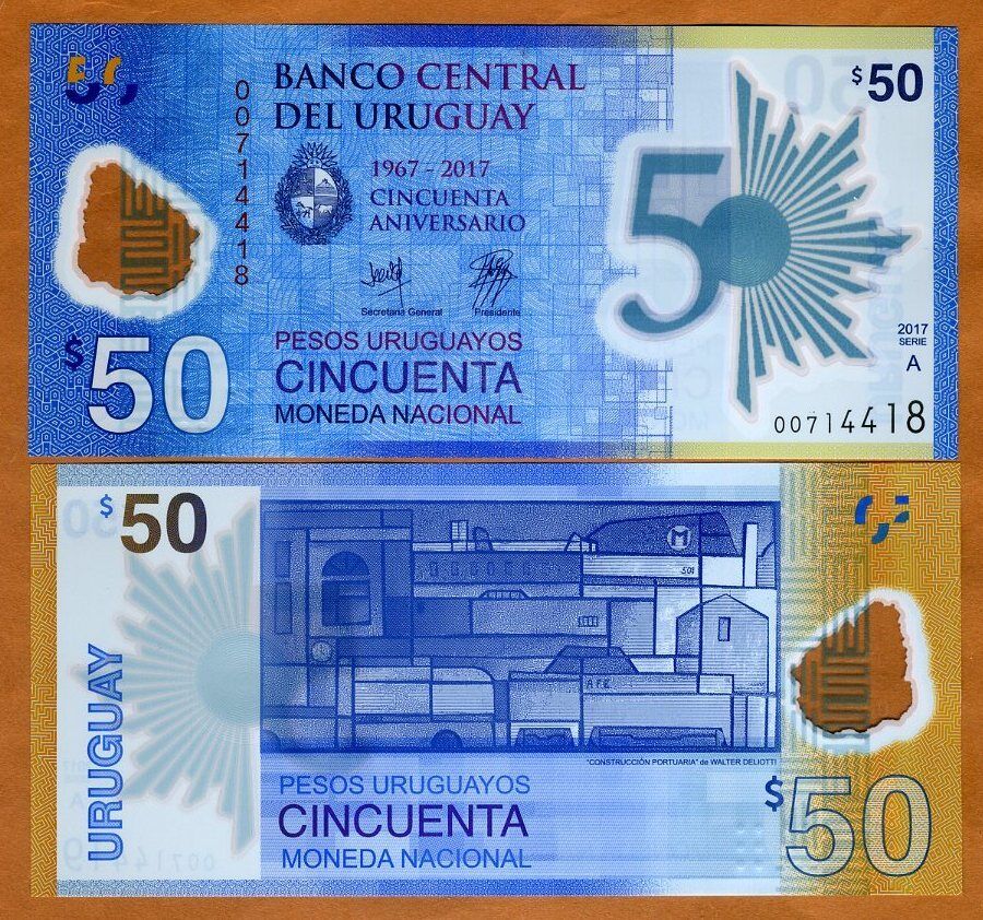 Uruguay, 50 Pesos Uruguayos, 2017 (2018), P-New, UNC Commemorative Polymer Без бренда