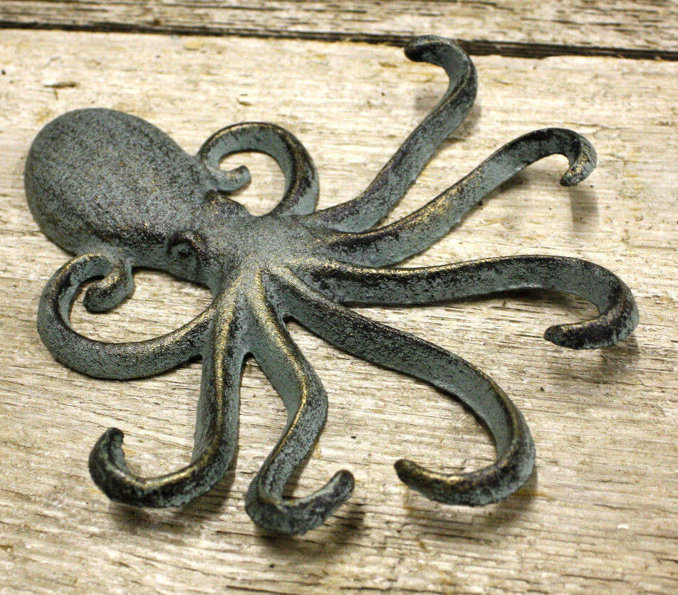 Heavy Cast Iron Octopus Towel Hanger Coat Hooks Hat Hook, Key Rack Nautical Без бренда - фотография #3