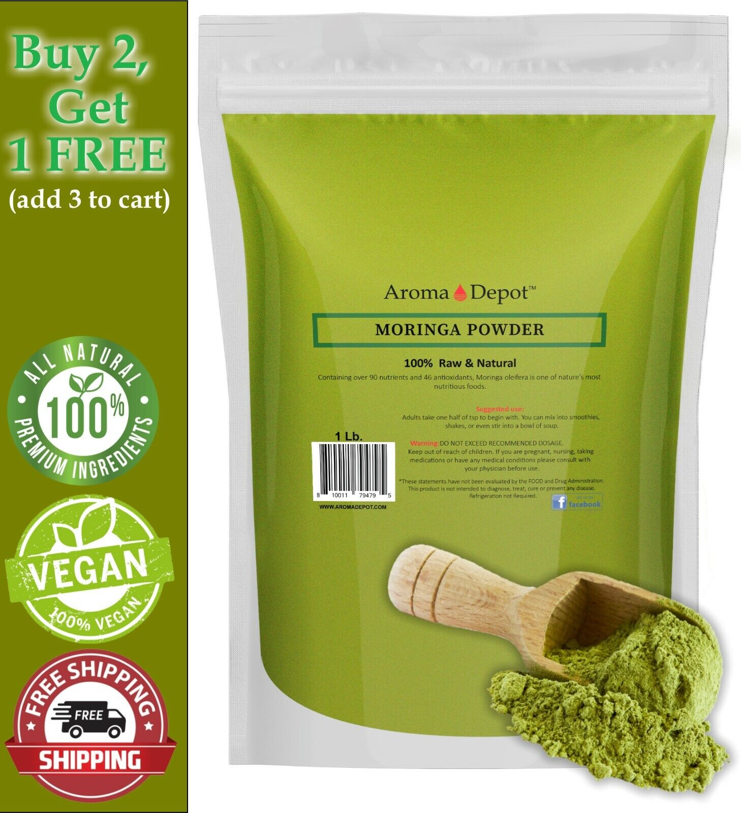 1lb Moringa oleifera Leaf Powder 100% Pure Natural  Superfood Gluten Free Aroma Depot