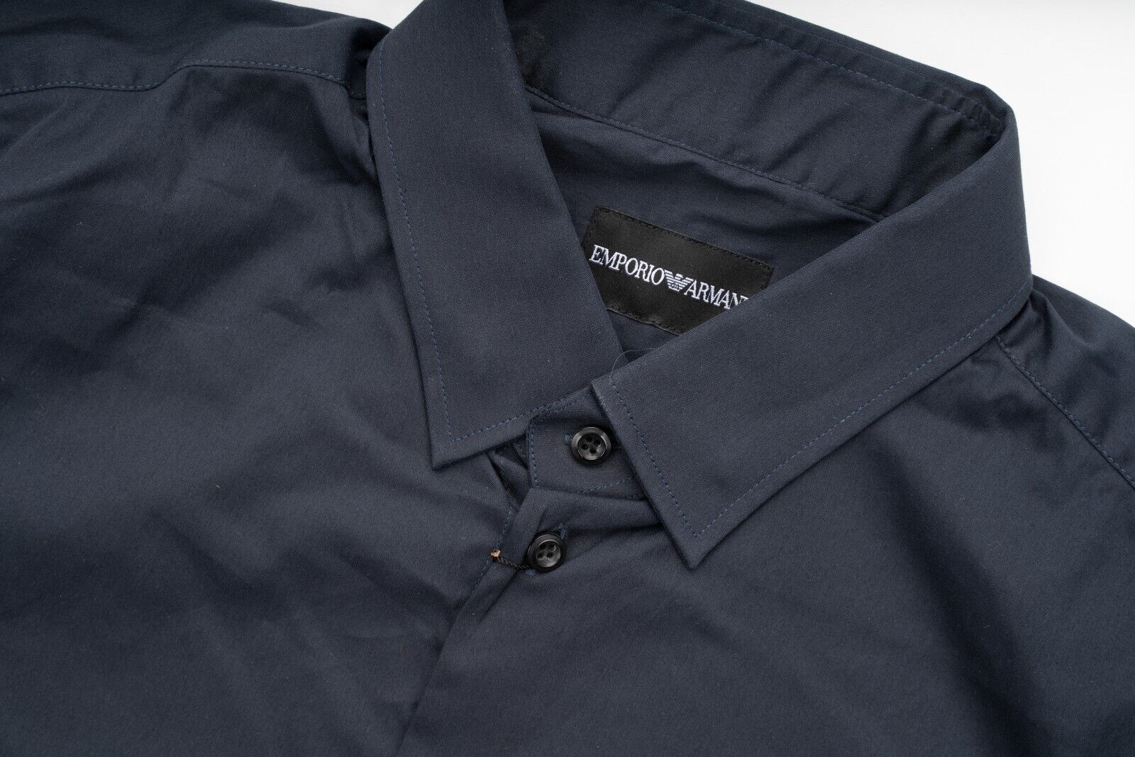 EMPORIO ARMANI Navy Blue Cotton Dress Shirt Short Sleeve Slim Fit 15 1/2 39 Emporio Armani