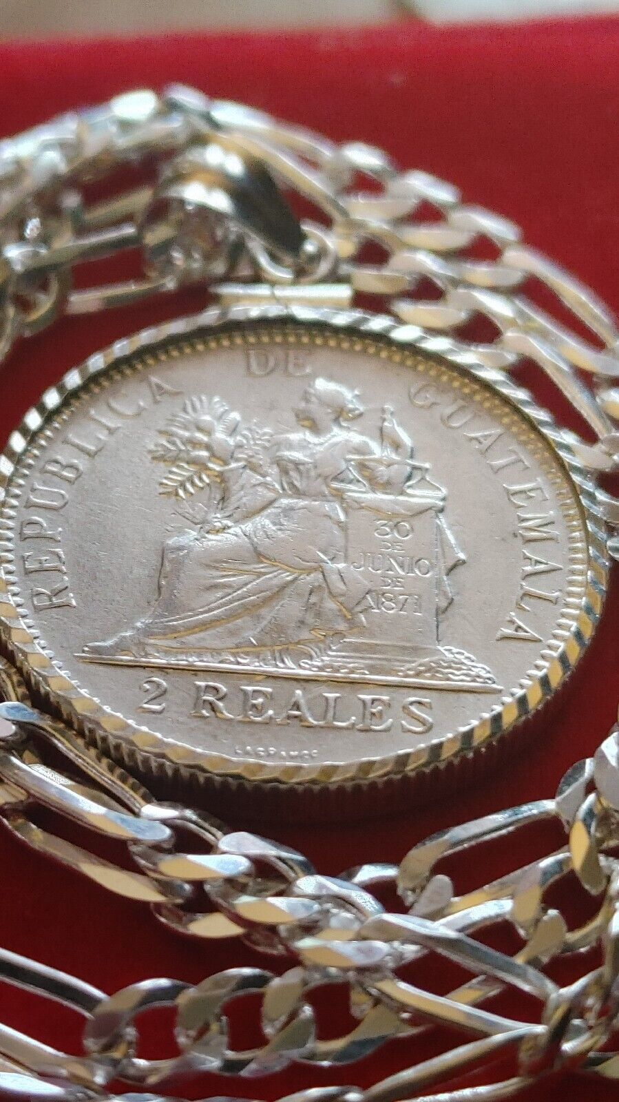 1894 Guatemala Muskets Scales of Justice 2 REALES Pendant  18" 925 SILVER CHAIN Everymagicalday - фотография #6