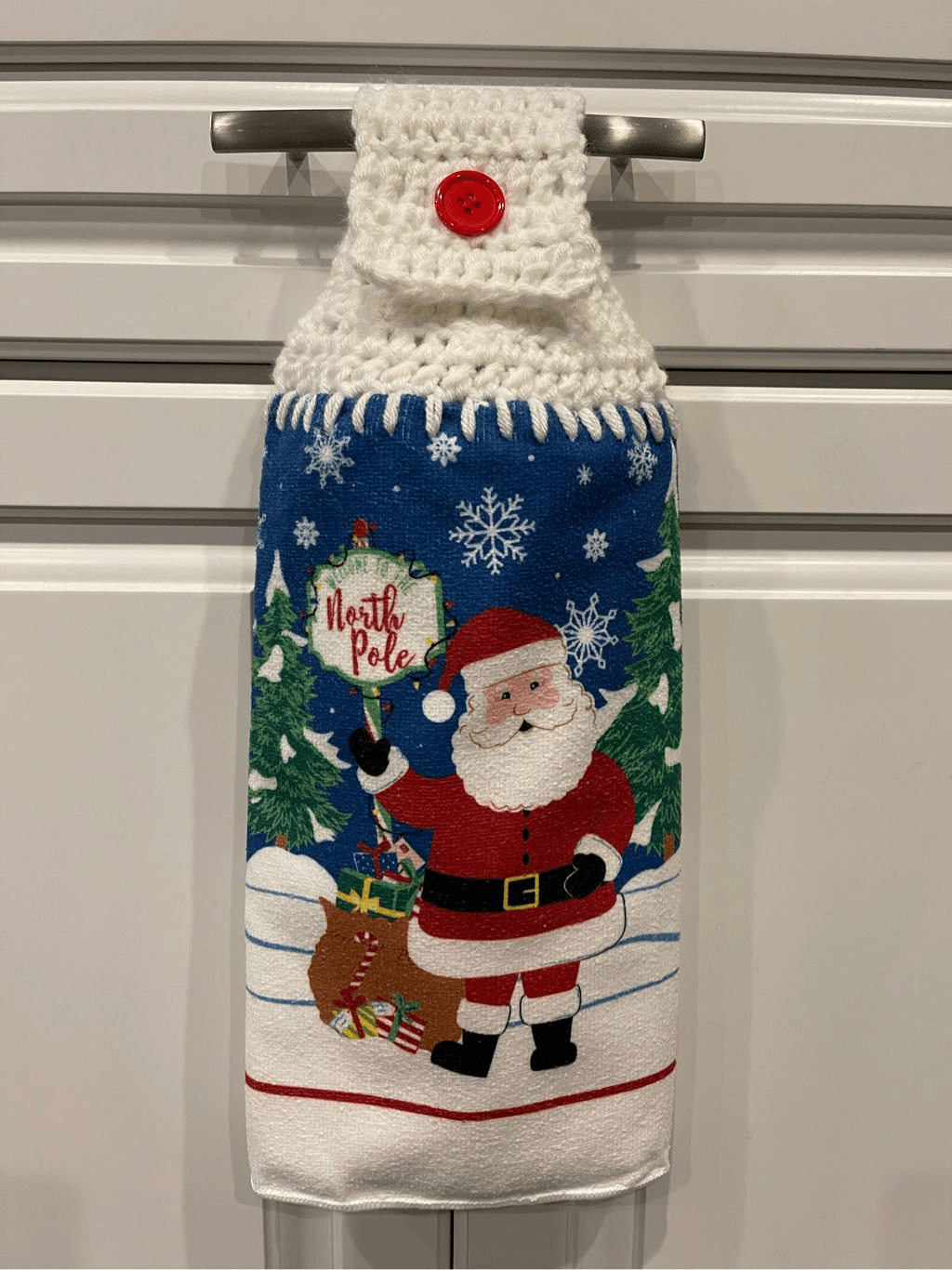 Crochet Top Kitchen Towel- Santa Claus and North Pole Handmade