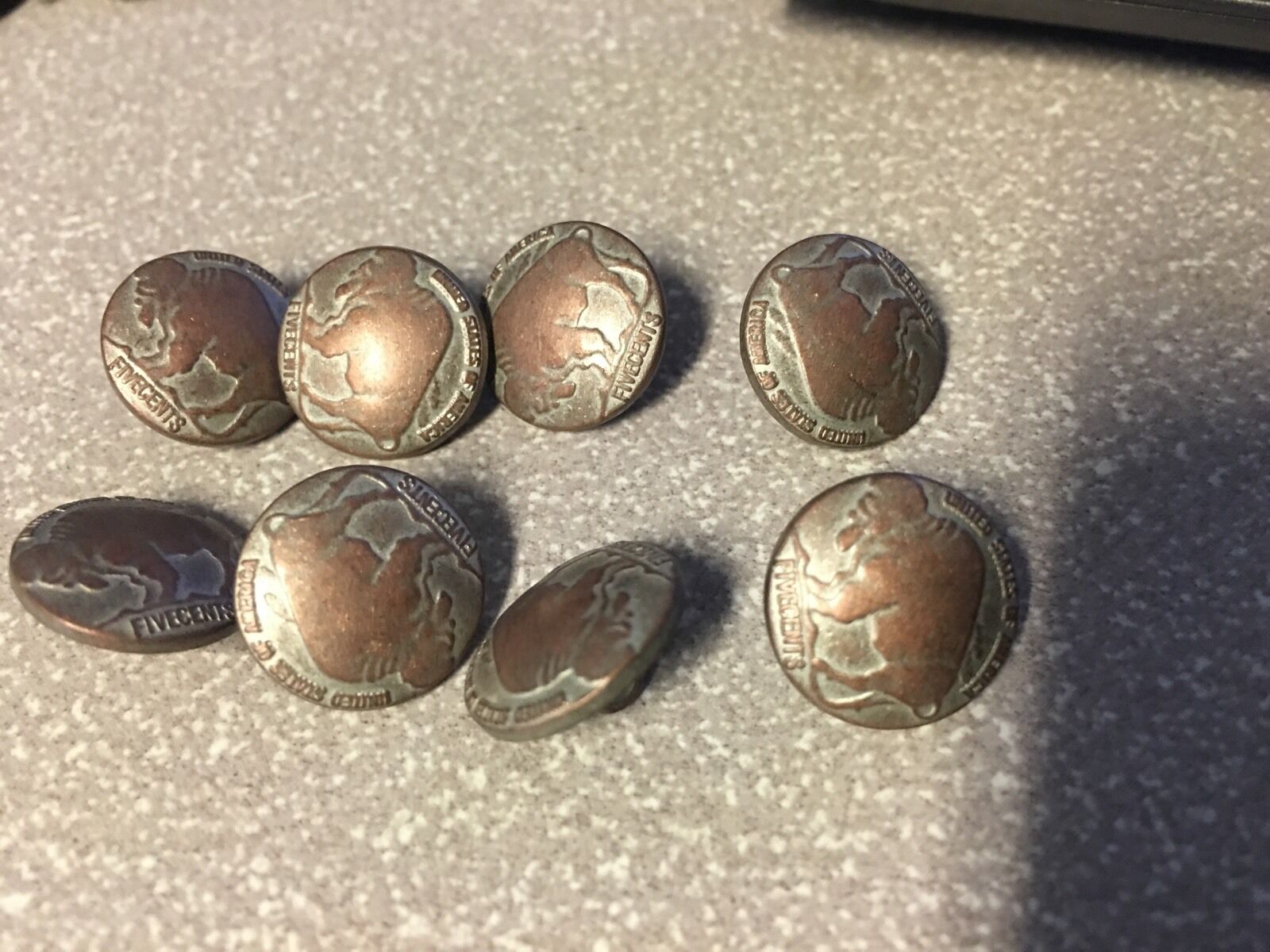 8 PACK Buffalo Nickel Metal Red Copper BUTTONS 9/16" NEW VINTAGE REPLICA CRAFTS Без бренда
