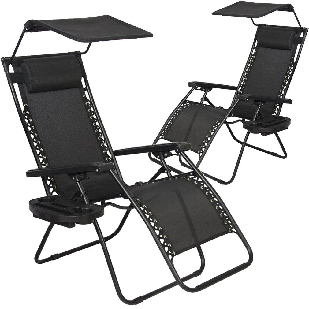 New 2 PCS Zero Gravity Chair Lounge Patio Chairs with canopy Cup Holder HO20 BestMassage WDS-HO20-Black/Brown/Tan-FDW