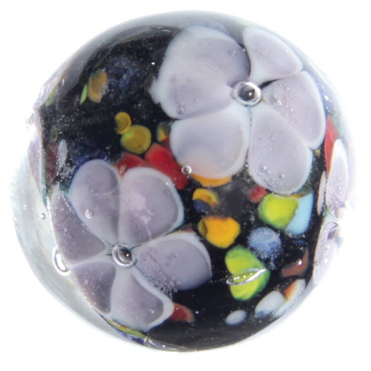 22mm MAGNOLIA Black/Purple Flower Handmade art glass Marble 7/8" SHOOTER HOM Does Not Apply