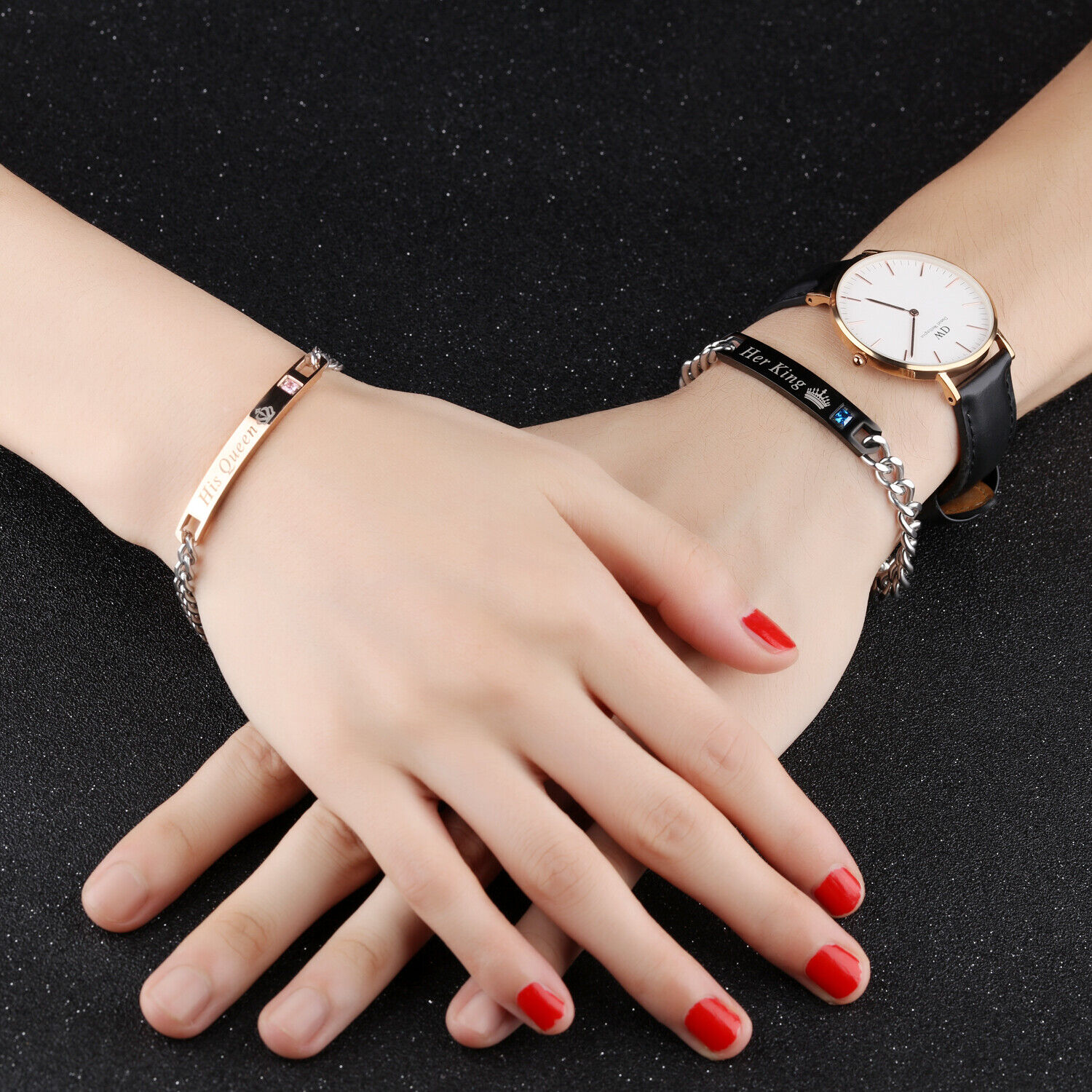 Stainless Steel His and Hers Lovers Matching His Queen Her King Couple Bracelet JewelryWe - фотография #8