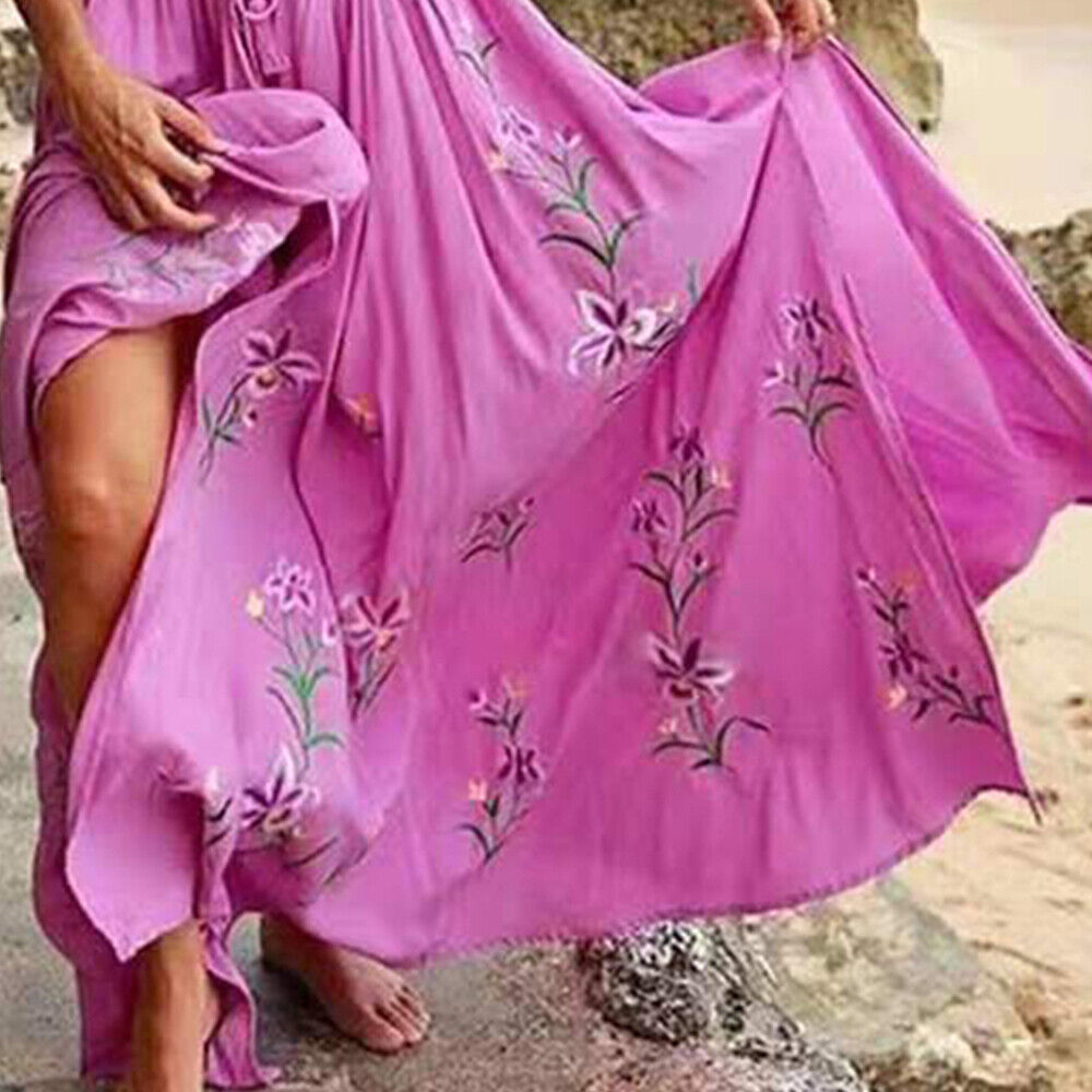 Womens Boho Floral Maxi Dress Ladies V Neck Summer Beach Holiday Long Sundress Unbranded Does Not Apply - фотография #11