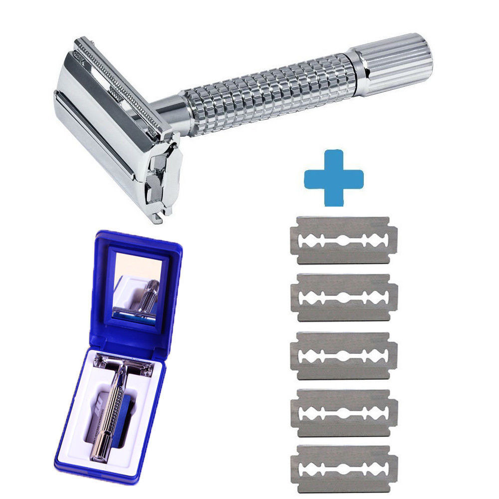 Men’s Traditional Classic Double Edge Chrome Shaving Safety Razor + 5 Blades Unbranded/Generic Does not apply