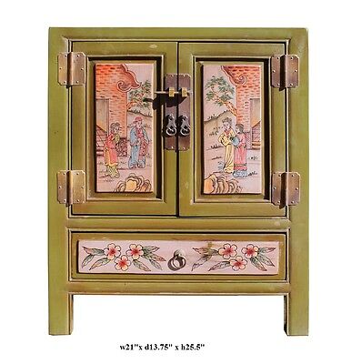 Chinese Oriental Distressed Mustard Green Flower End Table Nightstand cs2303 Golden Lotus Does Not Apply - фотография #6