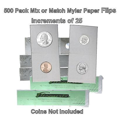 500 Assorted Cardboard/Mylar 2x2 Coin Holder Flips by Guardhouse Guardhouse