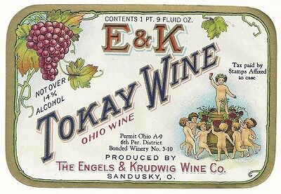 Early E & K  Tokay Wine Ohio Wine Label  Engels & Krudwig Wine Co. Sandusky,Oh. E & K Tokay Wine