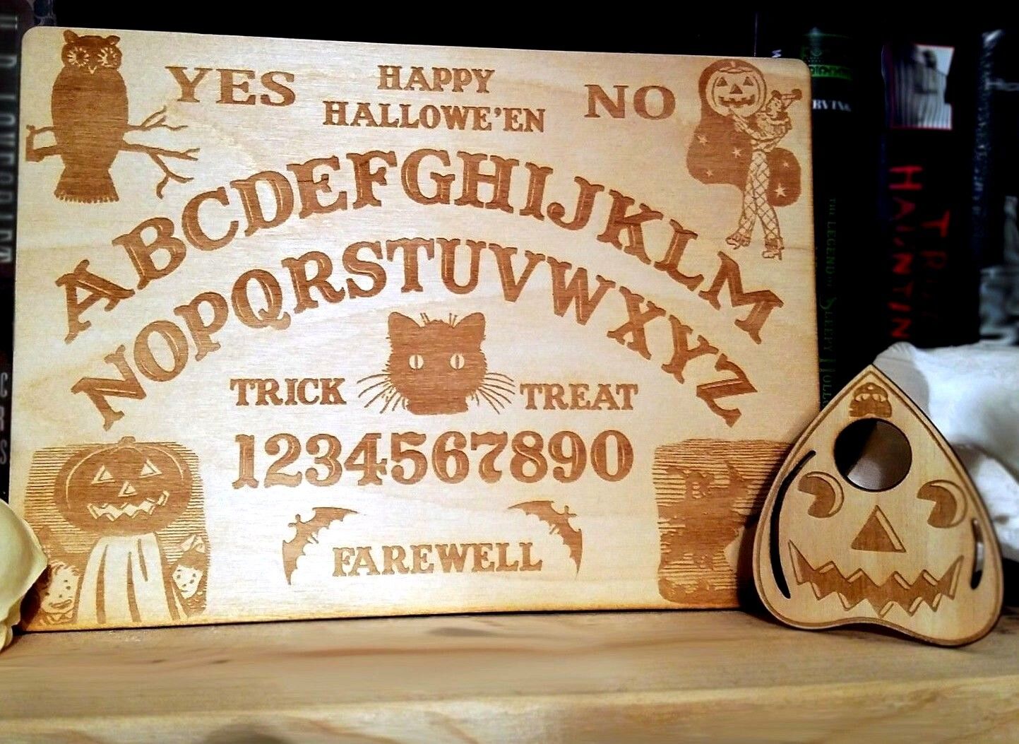 Wooden Vintage Halloween Ouija Board & Planchette | Handmade Wood Spirit Board DC Maker Labs