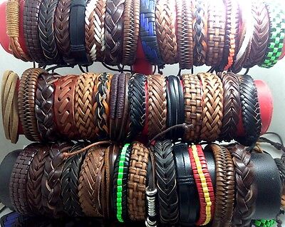 100x Top Mix Men's Genuine Leather Bracelets Wholesale Cuff Wristbands Bangles Unbranded - фотография #3