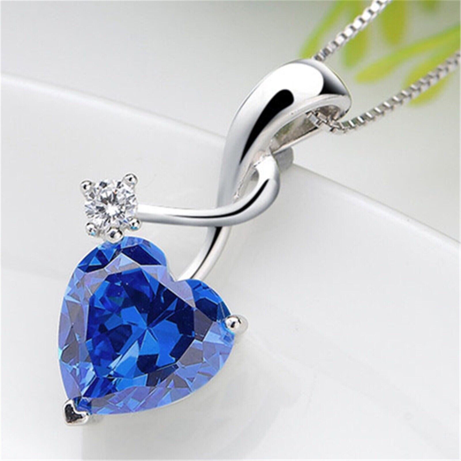 925 Sterling Silver Blue Sapphire Simulated Pendant Necklace Gift For Girl Her Mabella - фотография #3