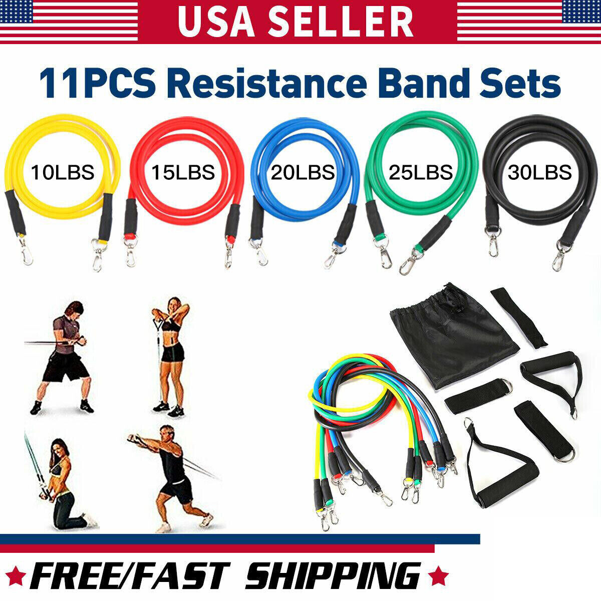 HOGYME 11 PCS Resistance Bands Yoga Pilates Abs Exercise Fitness Tube Workout HOGYME Resistance Band
