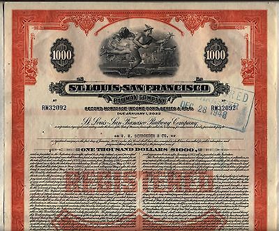 $1,000 St. Louis San Francisco Railway Bond Stock Certificate Frisco Railroad Без бренда