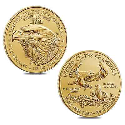 1/2 oz Gold American Eagle $25 Coin BU (Random Year) Без бренда - фотография #2