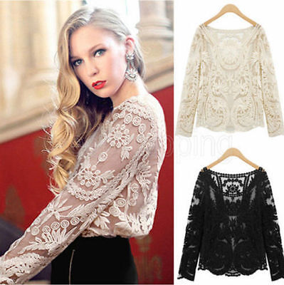 SEMI WOMEN SHEER SLEEVE EMBROIDERY FLORAL LACE CROCHET TEE T-SHIRT TOP BLOUSE Unbranded - фотография #5