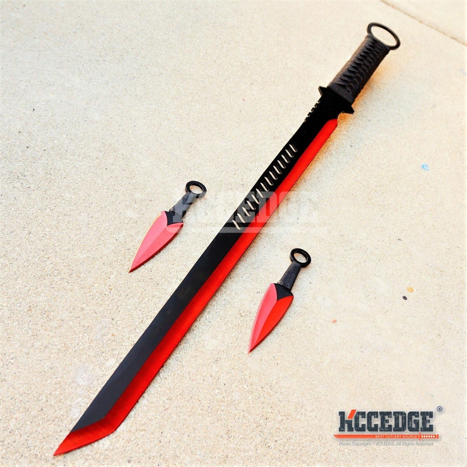 27" Ninja Sword TANTO BLADE Machete w/ 2  Knife Full Tang BLACK KATANA KCCEDGE - фотография #10