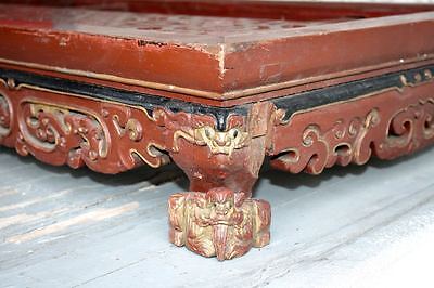 Large Antique Chinese Hand Carved Dragon Wood Table. Lattice Panel Pedestal RARE Без бренда - фотография #4