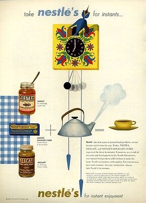 1952 Nestle's PRINT AD Instants Tea Coffee Bouillon Bavarian Style Simple Art Nestle's