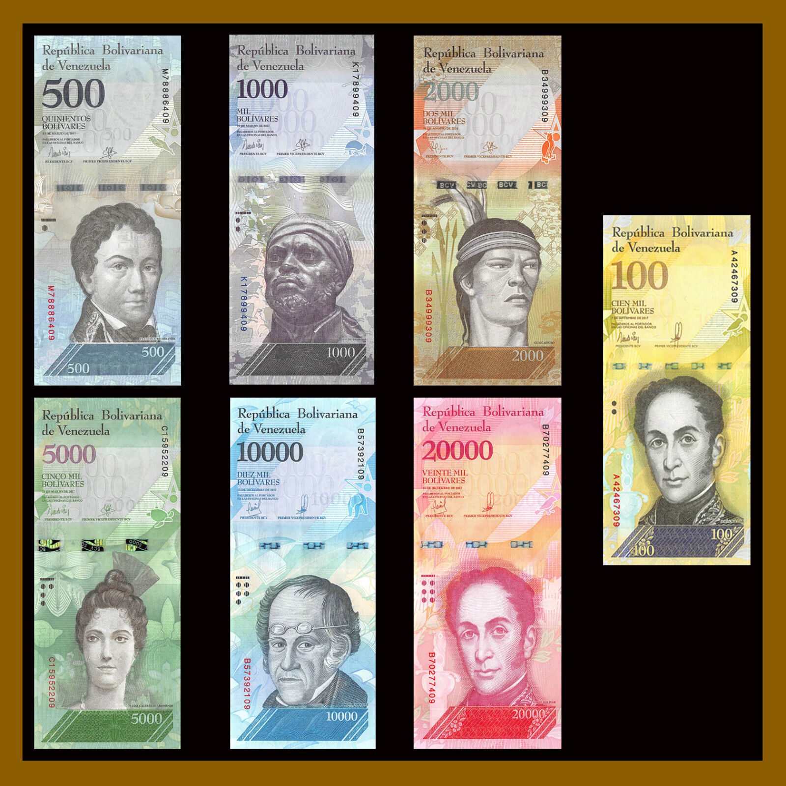 Venezuela 2 -100,000 Bolivares & 2-500 Soberano (21 Pcs Full Set) 2007-2018 Unc Без бренда - фотография #4
