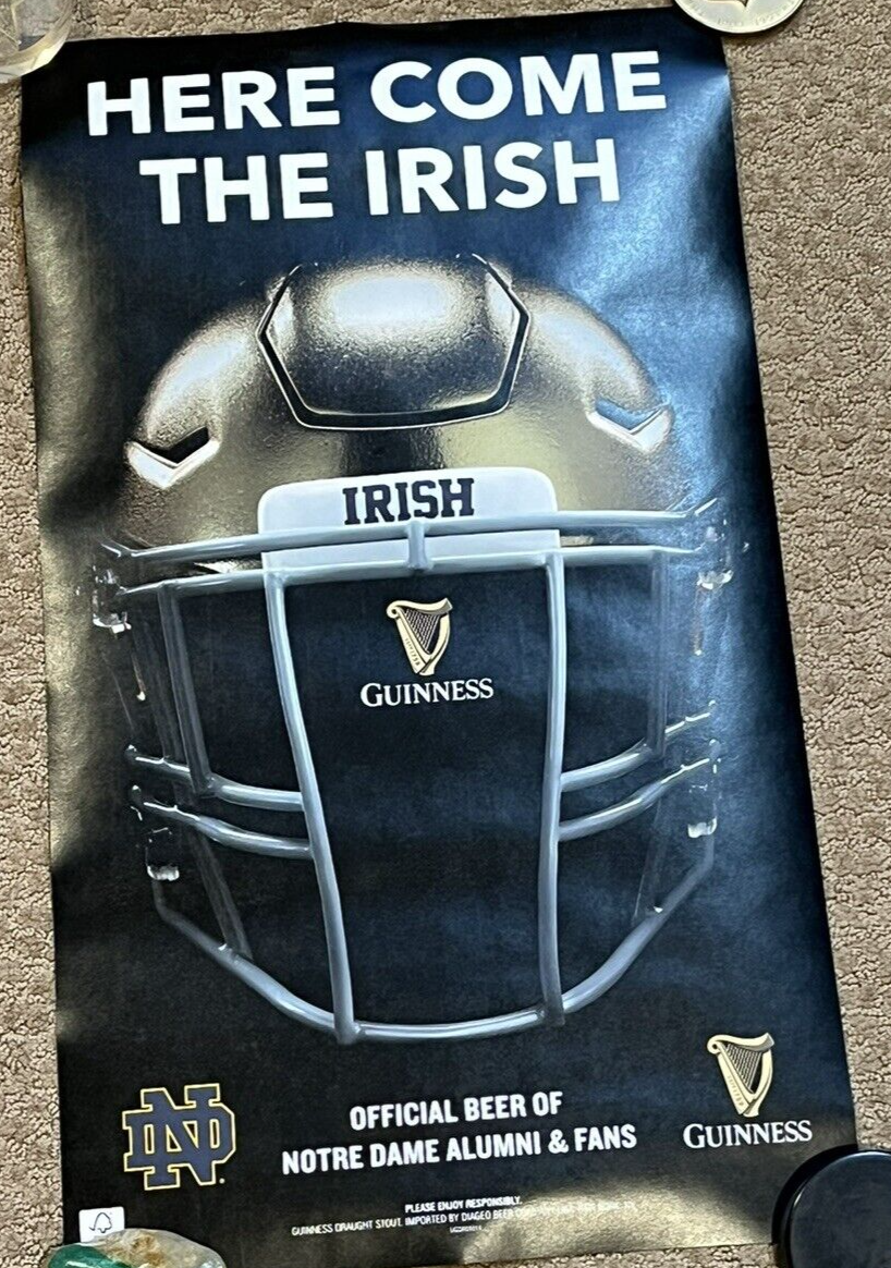 GUINNESS  HERE COME THE IRISH NOTRE DAME 2-sided POSTER 13" x 23" Guinness