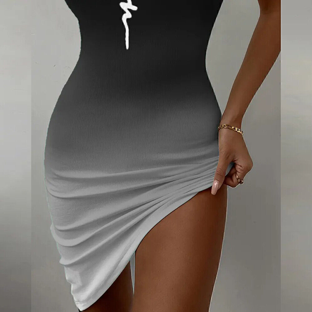 Women's Gradient Print Sleeveless Bodycon Mini Dress Ladies Party Dress Clubwear Unbranded Does Not Apply - фотография #4