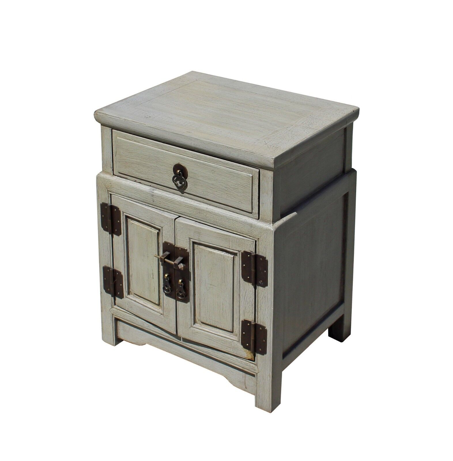 Chinese Distressed Light Gray Metal Hardware End Table Nightstand cs3917 Handmade Does Not Apply - фотография #3