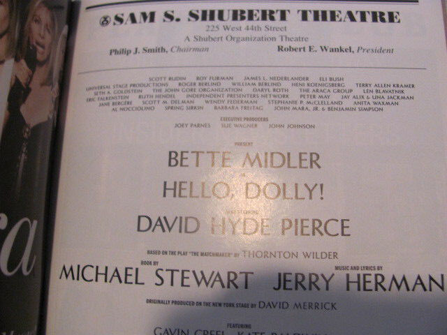 HELLO DOLLY Playbill BETTE MIDLER Revival Broadway Musical DAVID HYDE PIERCE Без бренда - фотография #2