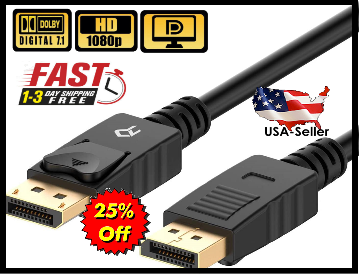 High Speed DP to DP Cable Gold Plated DisplayPort to DisplayPort Cable 4K Ready Rankie R-1104E-CB-DP-DP-6FTX2-BK