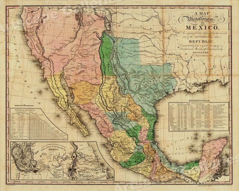 "A Map of the United States of Mexico" 1846 Vintage Mexican Map - 20x24 Без бренда