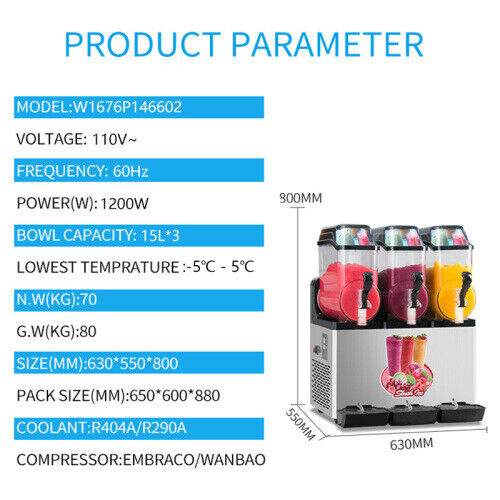 3 x 15L Commercial Slushy Machine With Powerful Compressor Efficient Cooling Hengbo Store Does Not Applied - фотография #2