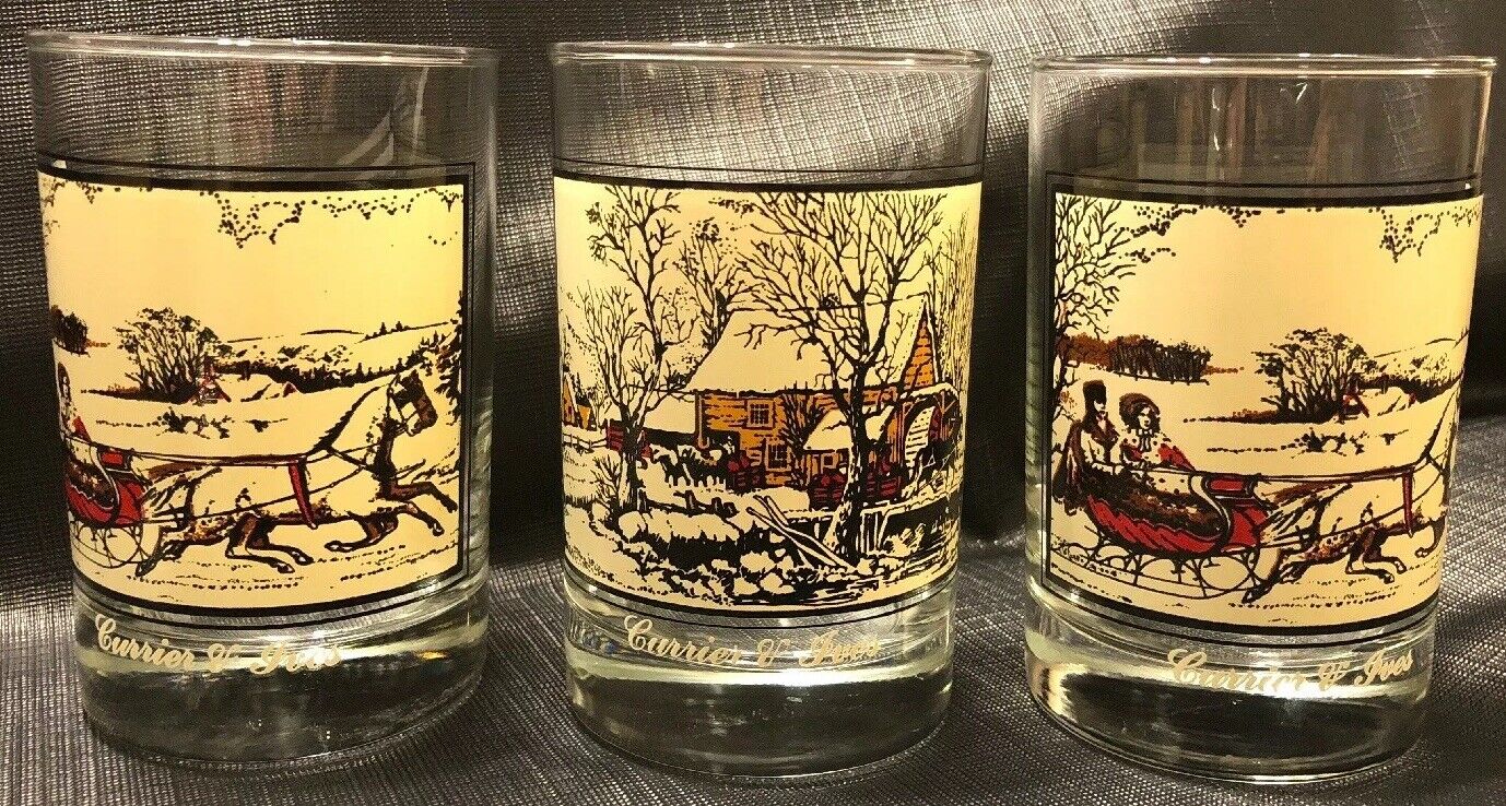 Complete SET Arbys Currier and Ives Collector Series Winter Tumbler Glasses Arby's - фотография #2